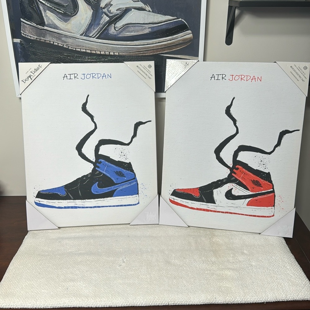 Jordan 1 Vintage Basketball Sneakers Set of 2 Canvas Prints NEW (20 in x 16 in)